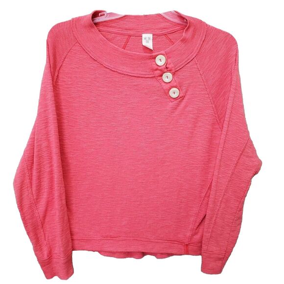 We the Free People Coral Don't Forget Me Side Button Slub Triblend Knit Top L - Picture 1 of 8